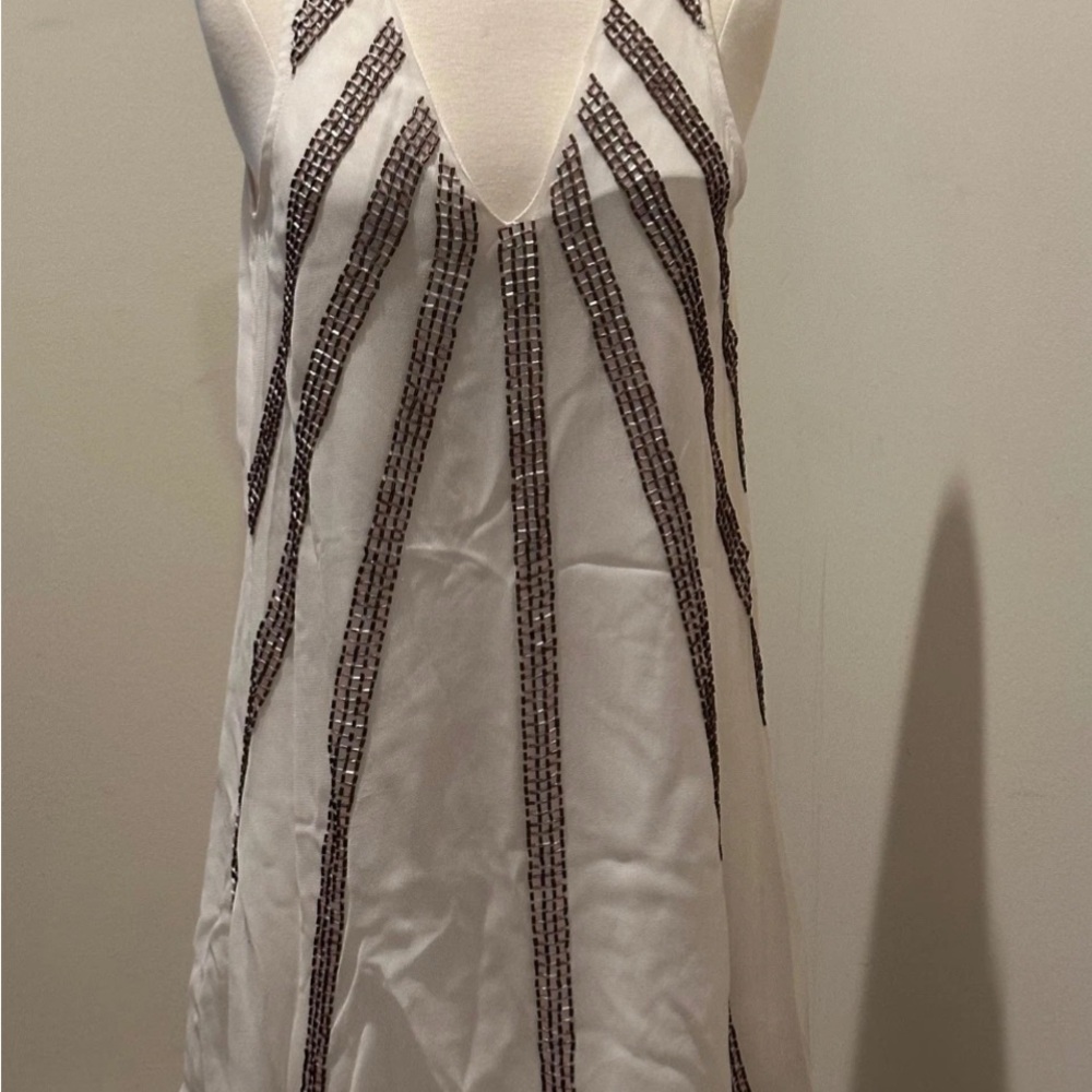White Beaded V-Neck Mini Dress